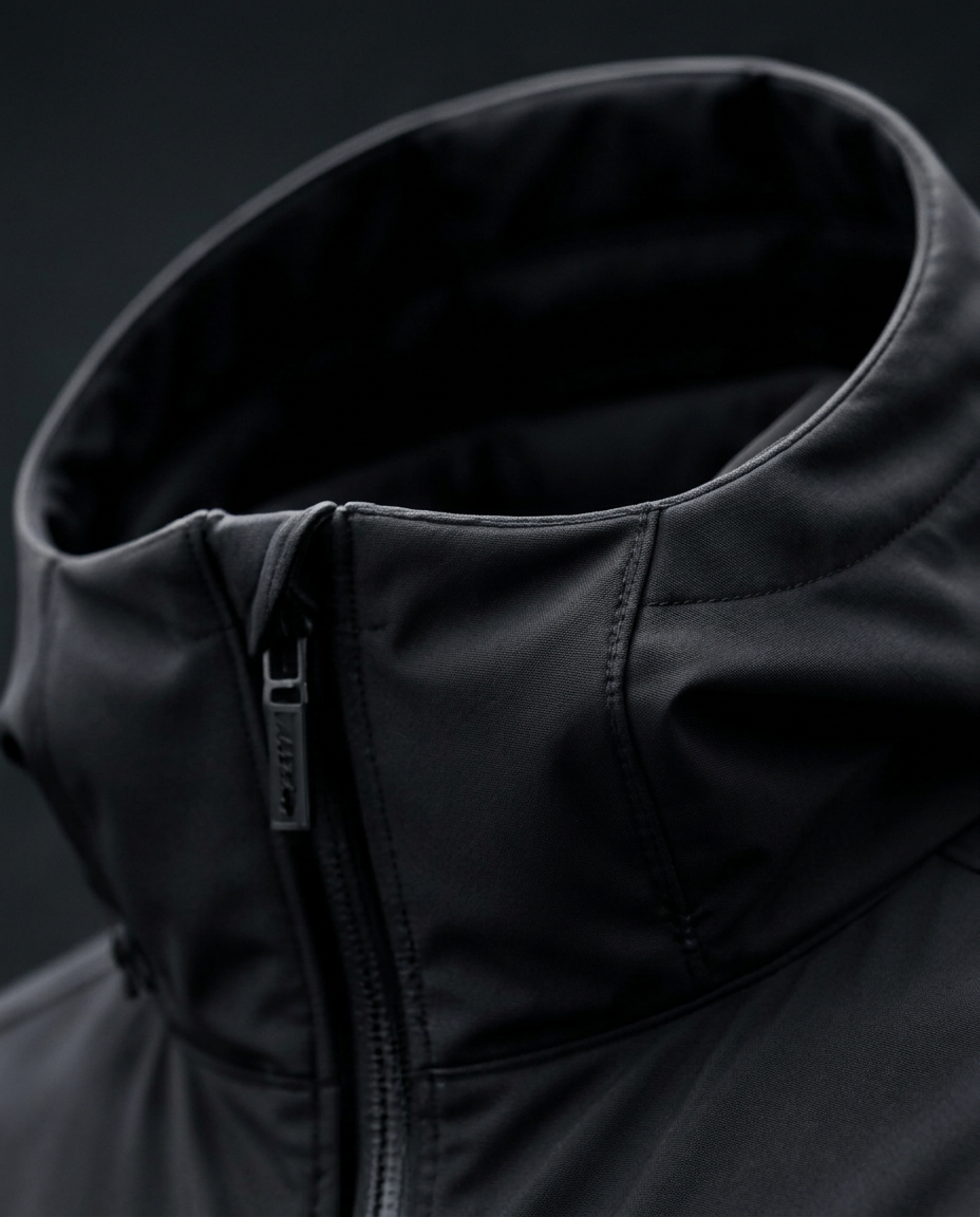 Structured hood and high collar of the No.02 Softshell