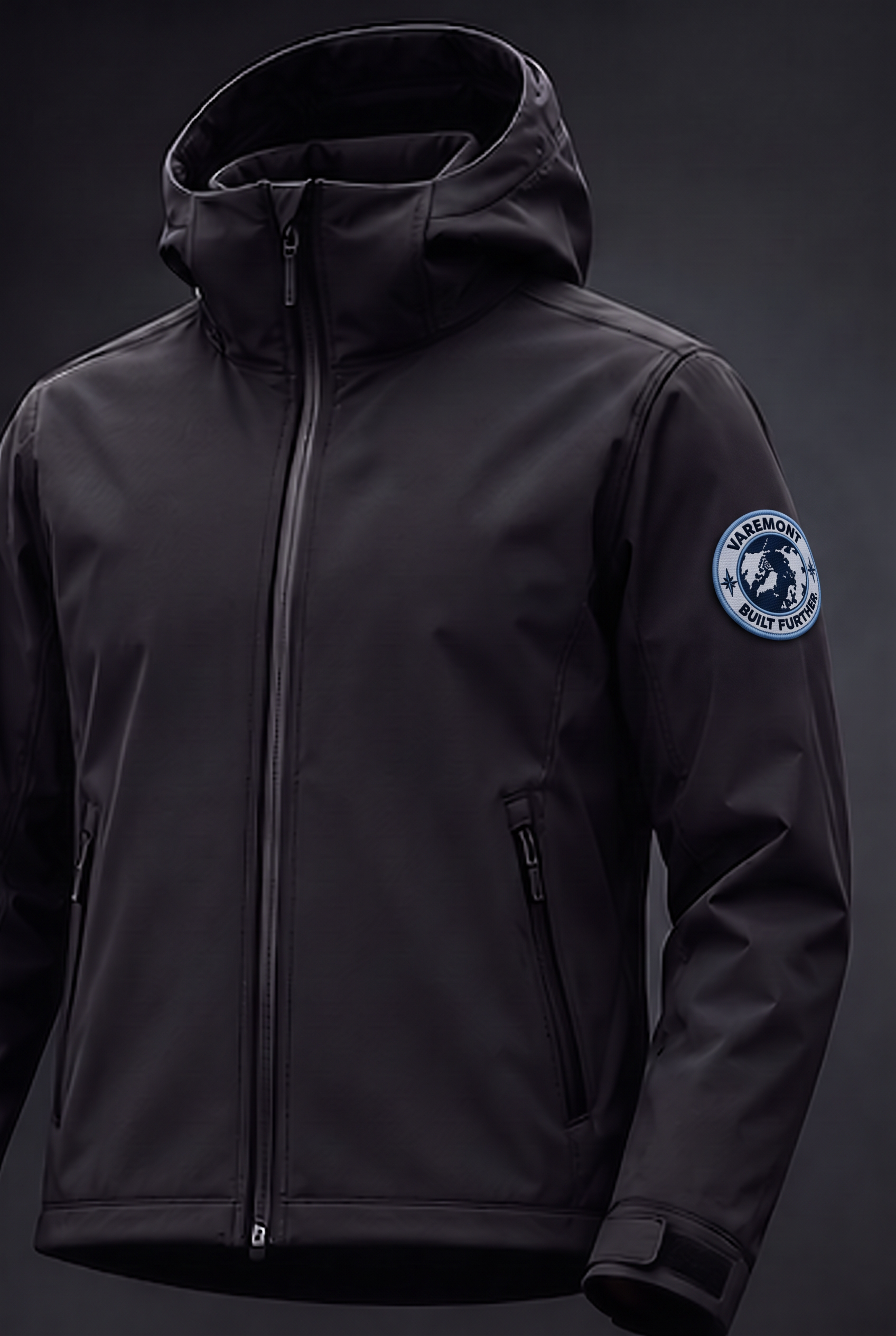 VAREMONT No.02 Softshell in Obsidian Black, front view